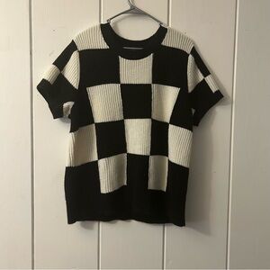 Torrid Black and White Crew Neck Sweater with Checkered Pattern